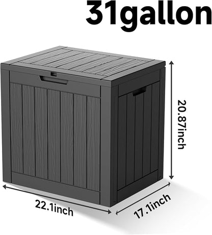 30 Gallon Deck Box, Waterproof Resin Outdoor Storage Box Lockable for Patio Furniture, Fade Resistant Patio Side Table & Organizer for Garden Tools, Pool Floats, Outdoor Cushions, Black
