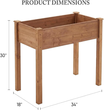 DUMOS Raised Garden Bed 34x18x30 Inch, Outdoor Planter Box with Legs, Elevated Wood Garden Bed with Liner for Herbs Flowers Vegetables, Wooden Planter Box for Patio, Balcony, Backyard, Brown
