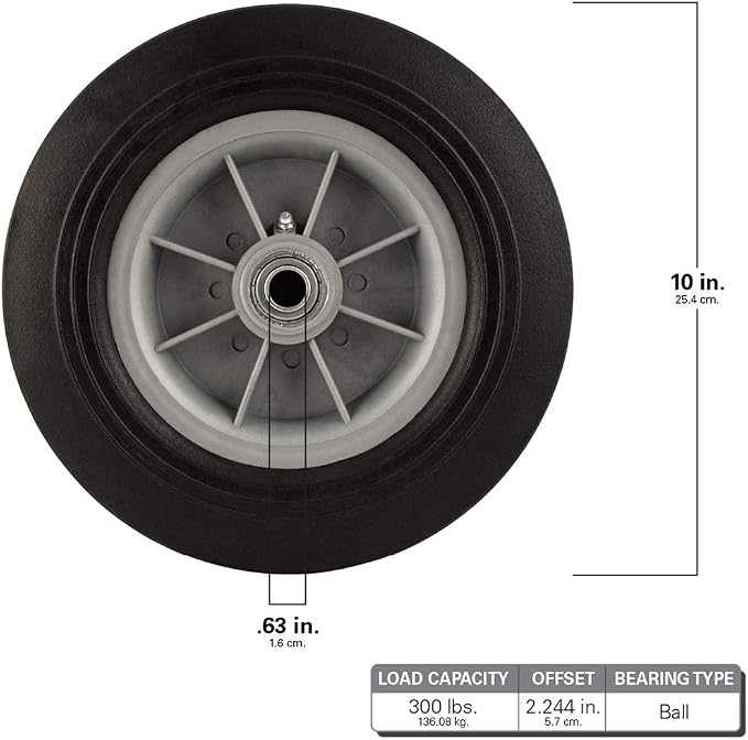 Flat Proof Replacement Wheel - 10-Inch - 300 lb. Load Capacity - For use on Wagons, Carts, & Many Other Products