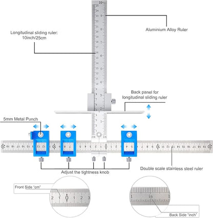 King&Charles Cabinet Hardware Jig, Metal Cabinet Handle Jig with Automatic Center Punch, Perfect Set - Avoid Jitter Caused by Direct Drilling, Use for Handles and Pulls on Drawers/Doors.