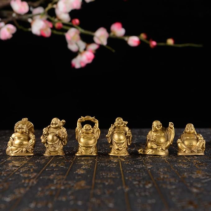 BRABUD Brass Laughing Buddha Figurines Lucky Happy Buddha Statue-2'' Set of 6 Gift