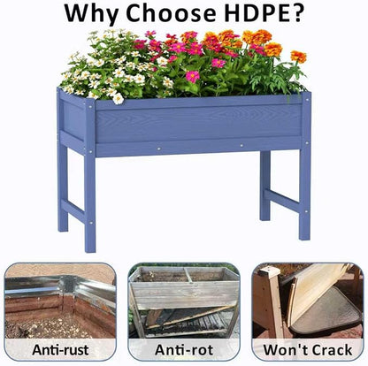 Raised Garden Bed Outdoor with Legs,HDPE Elevated Planter Box Rot-Resistant and Non-Cracking,Raised Beds for Gardening for Backyard, Patio, Balcony, 300lb Capacity Navy