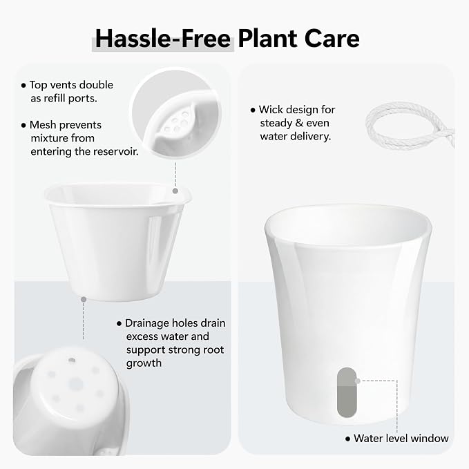 10 Pack 3 Inch Self Watering Pots for Indoor Plants, White Plastic Planters with Water Level Indicator, Drainage Holes & Wick, Small Plant Pots for Cuttings, Seedlings, Herbs, African Violets
