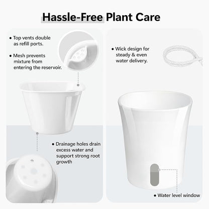10 Pack 3 Inch Self Watering Pots for Indoor Plants, White Plastic Planters with Water Level Indicator, Drainage Holes & Wick, Small Plant Pots for Cuttings, Seedlings, Herbs, African Violets
