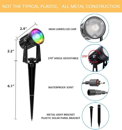 APONUO Christmas Solar Spot Lights Outdoor Color Changing,2 Colors Modes Metal Solar Landscape Lighting RGB Spotlights Waterproof 6-in-1 Wall Lamp for Patio, Pathway, Yard, Garden, Holiday Decoration
