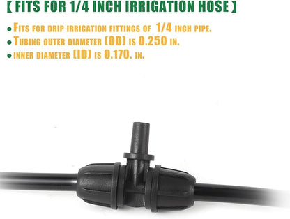 6mm to 1/4 Inch Barb Tee for for ¼ in. tubing; Tubing Outside Diameter (OD) is 0.250 in., Internal Diameter (ID) is 0.170. in. (20Pcs/Pack) (Black-1/4" to 6mm)