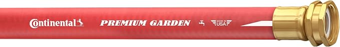Continental Premium Garden Red Heavy Duty Hot Water Garden Hose, 5/8in Inside Diameter x 50ft Length, Male x Female Garden Hose Thread