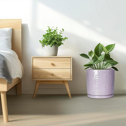Eightpot Ceramic Plant Pots, 12 Inch Pots for Plants Indoor Outdoor, Round Planter with Drainage Hole and Tray, Modern Decorative Flower Pot, Home Apartment Decor, House Warming Gifts, Purple
