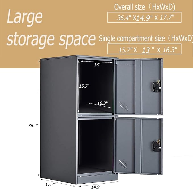 MECOLOR Vertical Single Tier Small Locker with Padlock latche 2 or 3 Compartment Storage for Employee,Home,Office,School,Kids (Dark Grey, P2V)