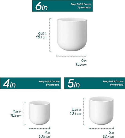 vancasso Ceramic Plant Pots, 4+5+6 inches, Set of 3, Planters with Drainage Hole, Flower Pots Planters Pots for Indoor Plants, Modern Indoor Decorative Garden Pot, Home Decor, White