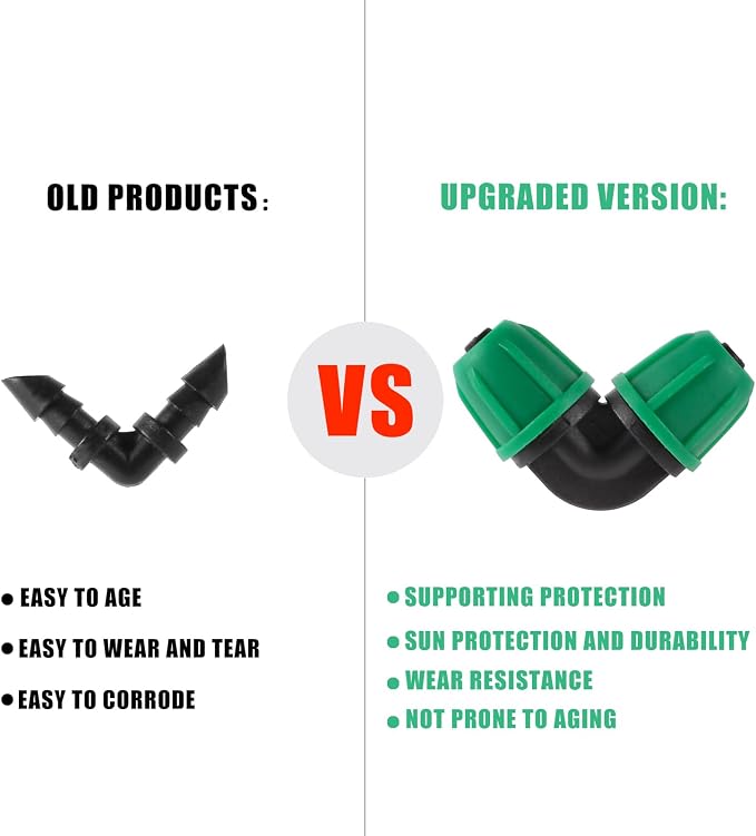 1/4 inch Drip Irrigation Fittings, Lock Barbed Elbow for ¼ in. tubing; Tubing Outside Diameter (OD) is 0.250 in., Internal Diameter (ID) is 0.170. in.(20Pcs/Pack) (Green-Elbow)