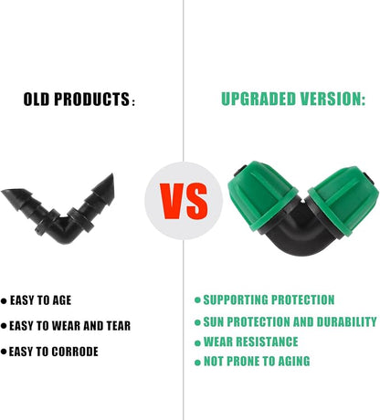 1/4 inch Drip Irrigation Fittings, Lock Barbed Elbow for ¼ in. tubing; Tubing Outside Diameter (OD) is 0.250 in., Internal Diameter (ID) is 0.170. in.(20Pcs/Pack) (Green-Elbow)