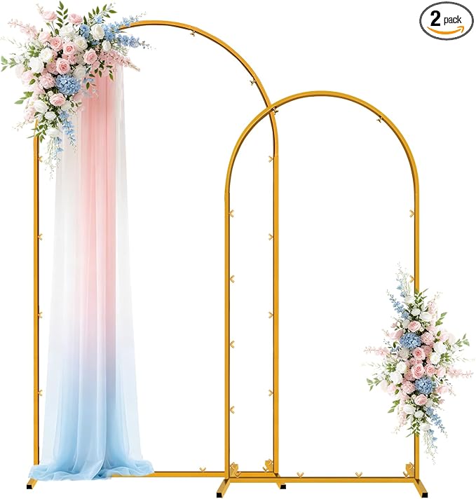 Wedding Arch Backdrop Stand, Gold Metal, Set of 2, 7.2FT and 6FT, for Birthday Party, Baby Shower, Graduation, Photo Booth, Balloon Floral Decoration