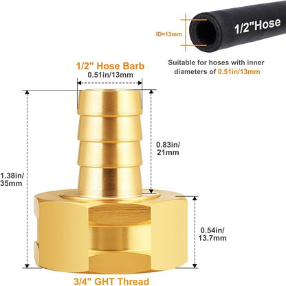 SIGURANTA 1/2" Hose Fitting Female | Brass GHT Thread Connector for Faucet/Bibb/Spigot | Garden Hose End Adapter (1/2" FHT Barb Fitting 10PCS)