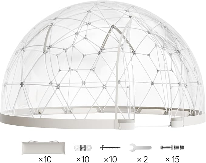 VEVOR Garden Dome Tent, 15 x 9.5 ft Clear Bubble Tent House for 12-14 Person, Waterproof PVC Geodesic Dome Greenhouse with Ventilated Window, Outdoor Igloo Tents for Patio Backyard Party Camping