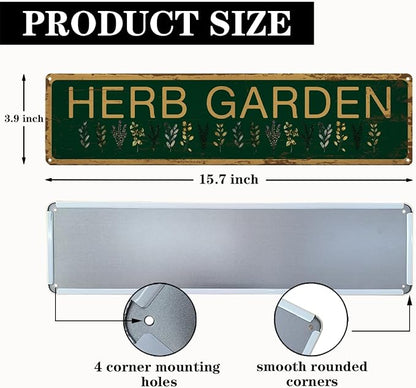 Herb Garden Metal Tin Sign, Vintage Rustic Garden Decor, Farmhouse Botanical Wall Decor, for Kitchen Yard Fence Porch Door, Outdoor Gardens Decoration, Ideas for Gardening Lovers, 15.7 x 3.9 Inches