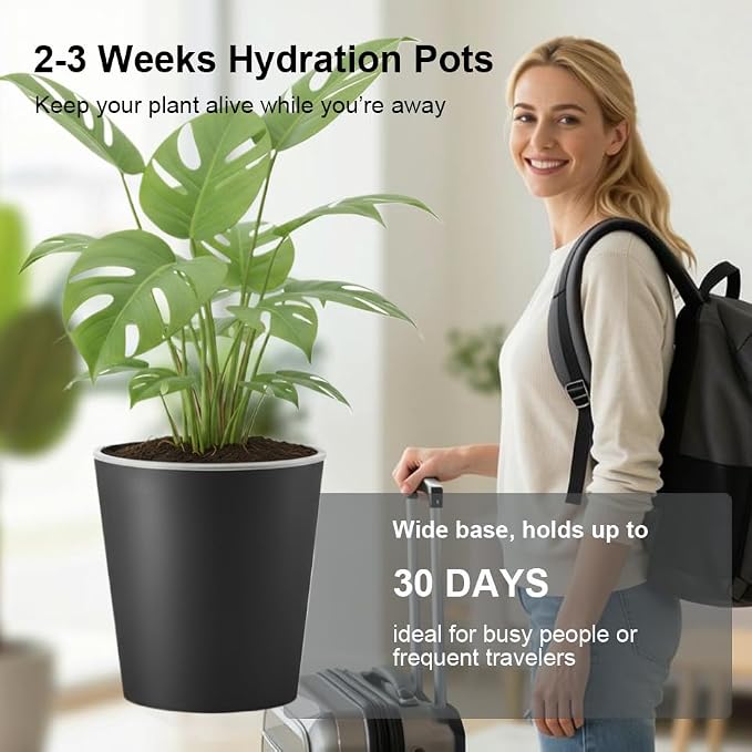 4 Pack of 7in and 5in Double-Layer Self-Watering Pot with Clear nusery Pot - Indoor Planter with Drainage for Root Visibility,semi Hydro pots for repotting Orchids,Aroid or Monstera,Black