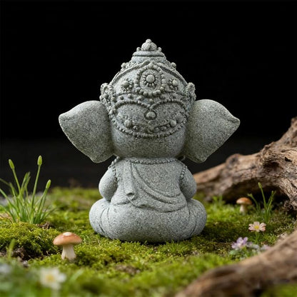 livelyfish Small Elephant Statue Sandstone Figurine Hindu Meditation Buddha Sculpture for Fish Tank Aquarium Decoration (B)