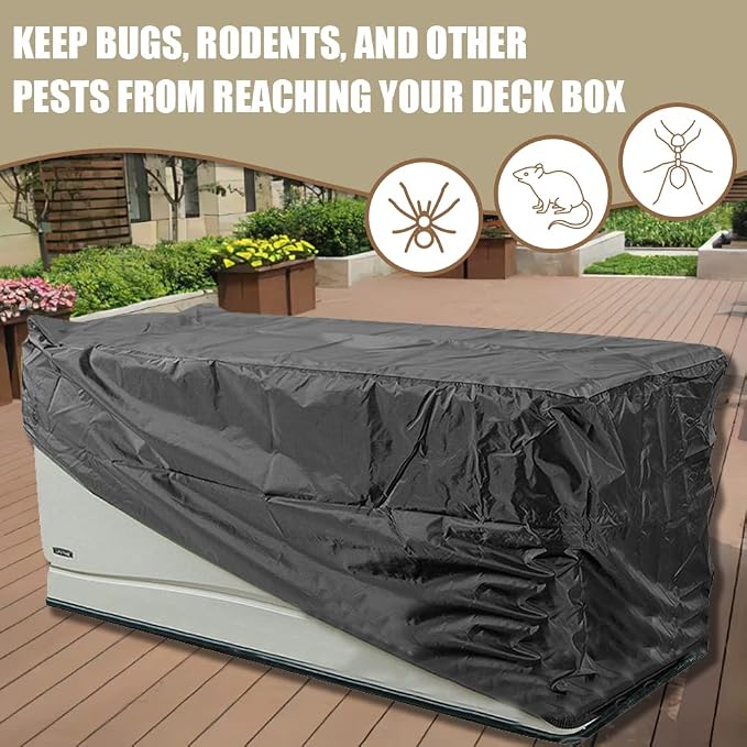 Deck Box Cover Waterproof Heavy Duty Patio Storage Box with Zipper Outdoor Ottoman Bench Cover Rectangular for Keter Suncast Lifetime Rain Snow Dust Resistant