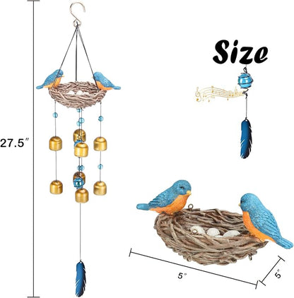 Taman Blue Bird Wind Chime - 27.5" Wind Bell Valentine's Day Gift for Outside Indoor Resin Decorative Metal Bronze Mobile Wind Chime Memorial Sympathy Gift for Home, Outdoor, Yard, Patio,Garden Decor