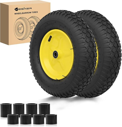 Yesker 16 Inch Pneumatic 4.80/4.00-8" Tire and Wheel, 16" Pneumatic Tires Wheels with 5/8" Bearings 2.2" Centered Hub for Wheelbarrow, Garden Gorilla Cart, Hand Truck (2 Pack)