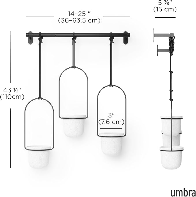 Umbra Triflora Hanging Planter for Window, Indoor Herb Garden, Set of 3, White/Black (Pack of 3)