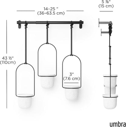 Umbra Triflora Hanging Planter for Window, Indoor Herb Garden, Set of 3, White/Black (Pack of 3)