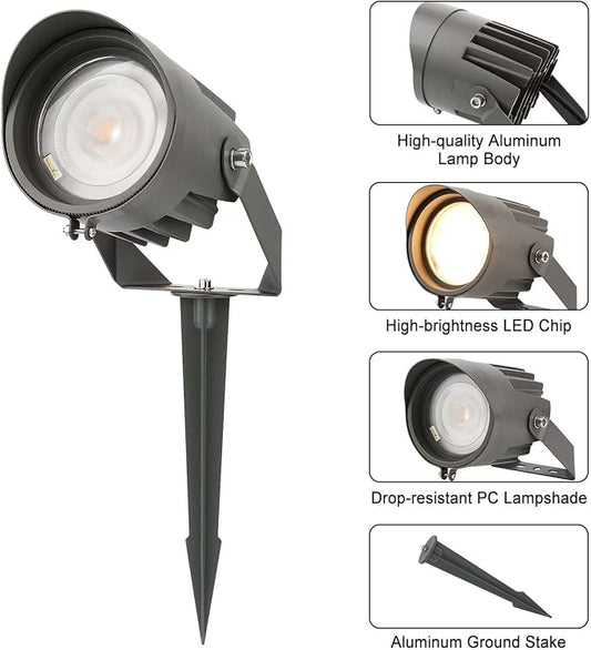 Led Landscape Outdoor Spot Light with Anti-glare Cap - Heavy Duty Waterproof IP67 120V Accent Light 270⁰ Adjustable Mount, 3000K Thickened Aluminum Spotlight for Bldg Yard Garden Tree (12 Watts)