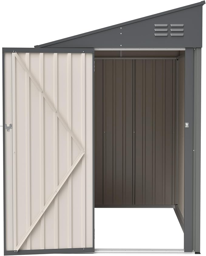 YOPTO 4x7 FT Lean to Storage Shed, Outdoor Metal Wall Side Storage Sheds with Lockable Door,Small Garden Tool Shed for Backayrd, Patio,Lawn,Easy Assembly,Gray