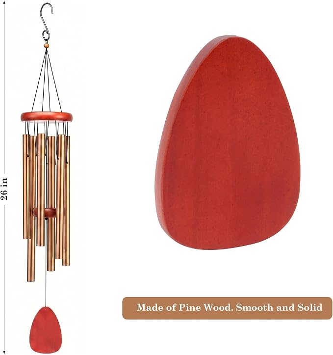 Classic Gold Wind Chimes for Outside Soothing Melodic Wind Chime 26" to Create a Zen Atmosphere. Sympathy/Memorial Gift, Indoor Outdoor Garden Patio Decoration