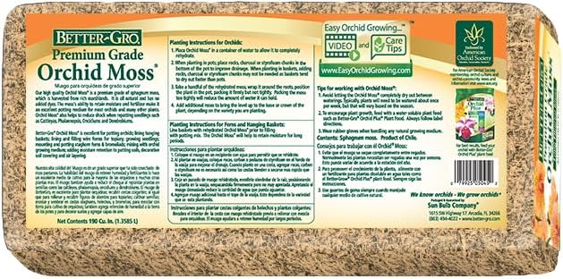 Better-Gro Premium Grade Orchid Moss - 100% Natural, Imported Sphagnum Moss for Orchids, Ferns, and Hostas, Excellent for Hanging Baskets and Propagating Plants - 190 Cubic Inches