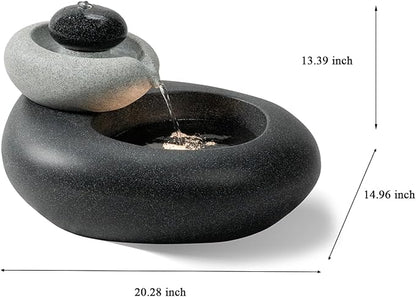 13.39" H Outdoor Water Fountain Made with Eco-Friendly Recyclable Materials, Polyethylene Rock Waterfall Outdoor Fountain, Garden Decor with LED Light & Pump for Patio, Backyard (13.39")
