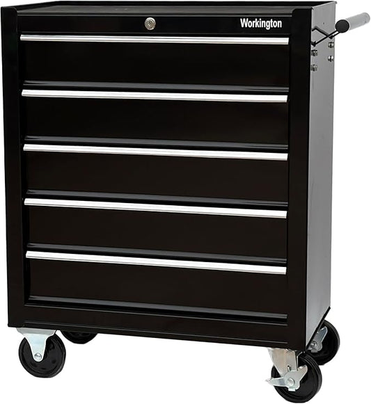 Workington Rolling Metal Tool Chest with 5 Drawers, 24" 5-Drawer Tool Chest Cabinet with Ball Bearing Drawer Slides, Steel Tool Storage Box Organizer 4101 Black