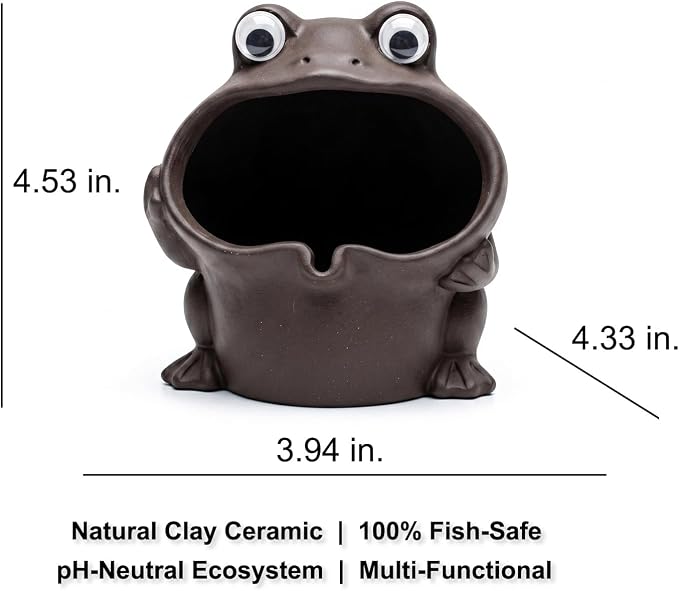 Premium Zisha Frog Aquarium Cave - Artisanal Purple Clay Fish Tank Decorations, Fin-Safe Betta Log Hideout & Reptile Terrarium Ornament