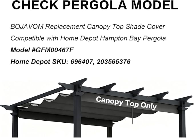 Pergola Shade Cover Replacement Canopy Top Compatible with Home Depot Hampton Bay Pergola Model #GFM00467F - Gray(Canopy Top Only)