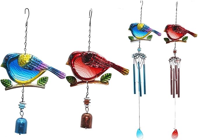Bird Garden Wind Chime,Garden Chimes for Outside and Indoor,Creative Design Portable Metal Glass Wind Chime Suitable for Home Garden Decoration (A2)