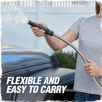 RUGGED RHINO Metal Garden Hose with Spray Nozzle, 304 Stainless Steel, 750 PSI Burst Strength, Heavy Duty Flexible Water Hose, Kink Resistant, Leakproof for Yard, Lawn and Outdoor Use, Silver 25FT