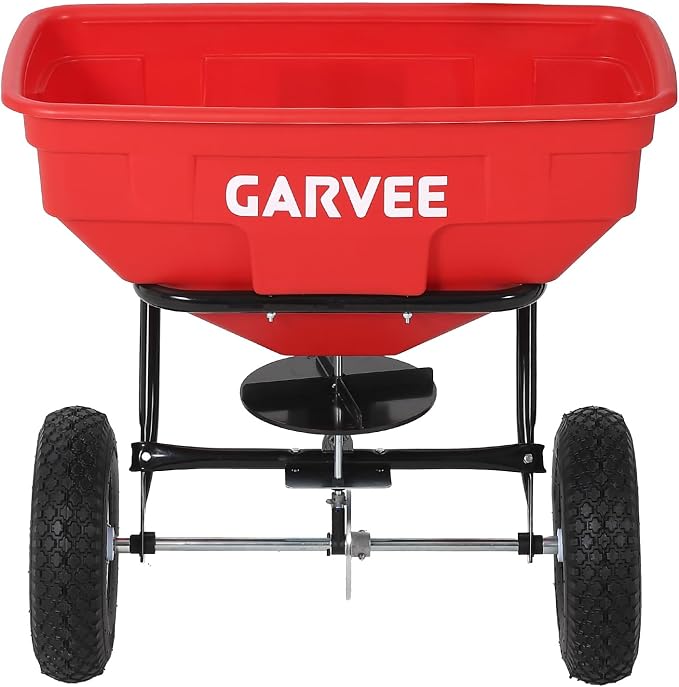 Tow Behind Broadcast Spreader, 125 LBS Large Capacity Universal Hook Tow & Push Lawn Spreader, 9.8 ft Spreading Width 30 Adjustable Settings, Compatible with UTV ATV Riding Mower & Most Tractors