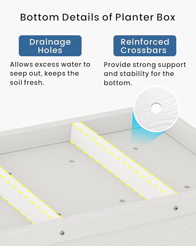 Weatherproof Raised Garden Bed, HDPE Outdoor Elevated Planter Box with Legs, Garden Box, Flower Beds for Patio, Deck, Balcony (White)