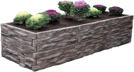 Raised Garden Bed Outdoor Tan/Brown Ledgestones Composite Polyurethane Natural Look Stone Garden Planter Box (4 Panel Pack)