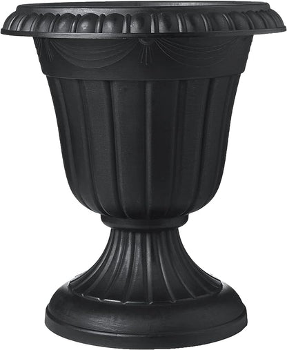 Arcadia Garden Products PL00BK Classic Traditional Plastic Urn Planter, 16” x 18”, Black