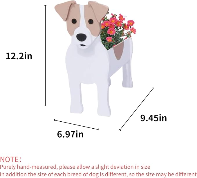 Jack Russell Dog Planter Pots, 9.45 x 6.97 x 12.2 Inches | Dog Flower Pot, Cute Animal Shaped Plant Pot, Gifts for Women & Pet Lovers, Indoor Outdoor Garden Home Office Decor