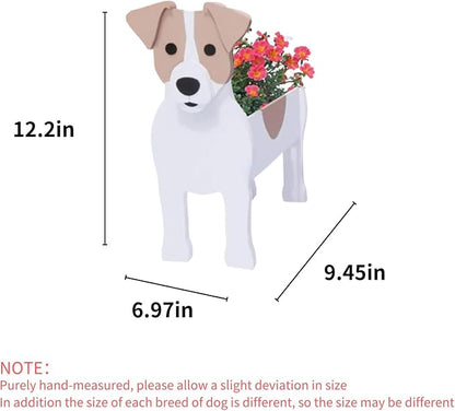 Jack Russell Dog Planter Pots, 9.45 x 6.97 x 12.2 Inches | Dog Flower Pot, Cute Animal Shaped Plant Pot, Gifts for Women & Pet Lovers, Indoor Outdoor Garden Home Office Decor