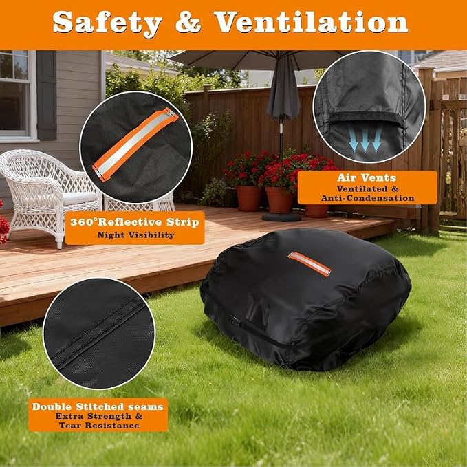 Saking Robot Lawn Mower Cover Waterproof, 500D Heavy Duty Wire Free Automatic Robotic Lawnmower Protective Cover, Smart Mowing Machine Cover with Drawstring & Buckles, 34x28x21 in, Black