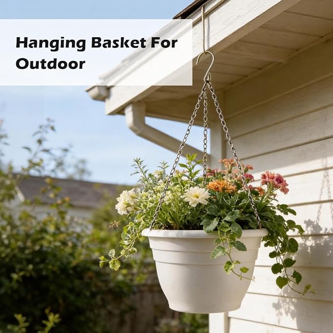 RooTrimmer Hanging Planters 11 Inch, 3 Pcs Flower Pots with Drainage Hole, Self Watering Hanging Basket for Indoor Outdoor Plants, Decor, White