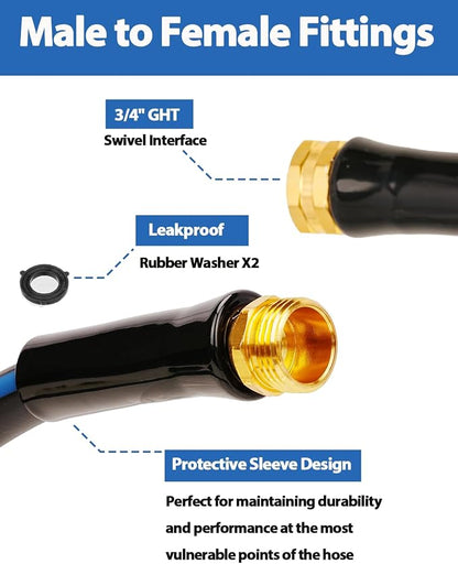 SheeChung Short Garden Hose 5ft x 5/8",Leader Hose for Hose Reel Faucet,Short Water Hose with Male to Female Fittings,Rubber Garden Hoses,3/4"GHT