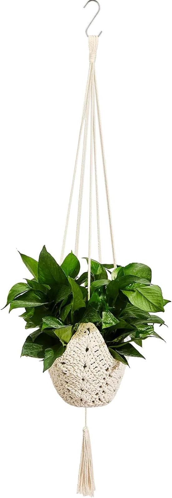 Shappy 1 Pack Boho Macrame Plant Hanger, Large Hanging Planter Plant Holder Pot Hanger Hanging Basket Wall Planters, Plants Lover Gift for Indoor Garden (Classic,White)