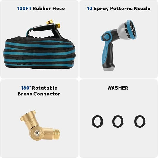 MEASUREMAN 100 FT Heavy Duty Garden Hose, Flexible Kink-Resistant Water Hose Kit with Spray Nozzle, 180° Swivel Grip & Storage Bag, 5/8-Inch Diameter