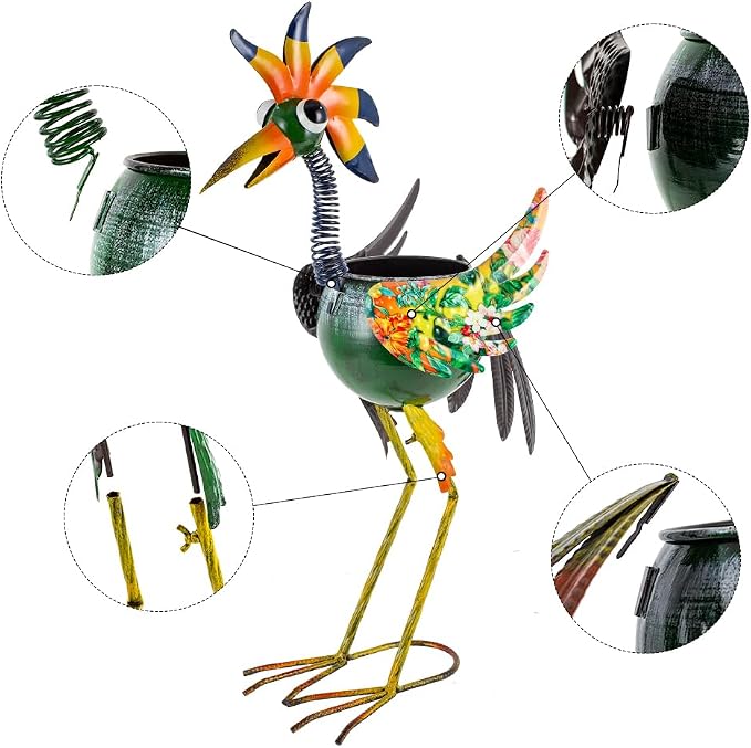 Wacky Rooster Decor Outdoor Planter,24.8 Inch Tall Metal Yard Decor Planters for Outdoor Plants, Weather-Resistant Outdoor Flower Pots for Garden Patio Porch Decor