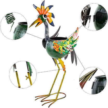 Wacky Rooster Decor Outdoor Planter,24.8 Inch Tall Metal Yard Decor Planters for Outdoor Plants, Weather-Resistant Outdoor Flower Pots for Garden Patio Porch Decor